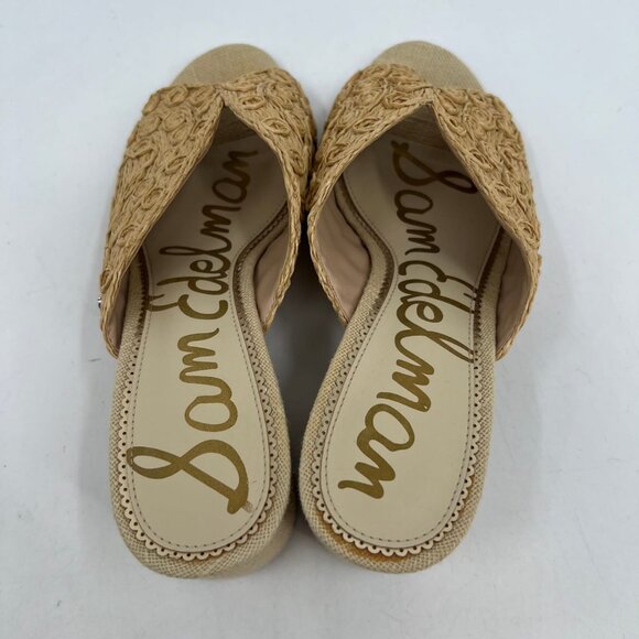 Sam Edelman Beige Wicker Heeled Peep Toe Mules | Size 10 - Picture 2 of 11
